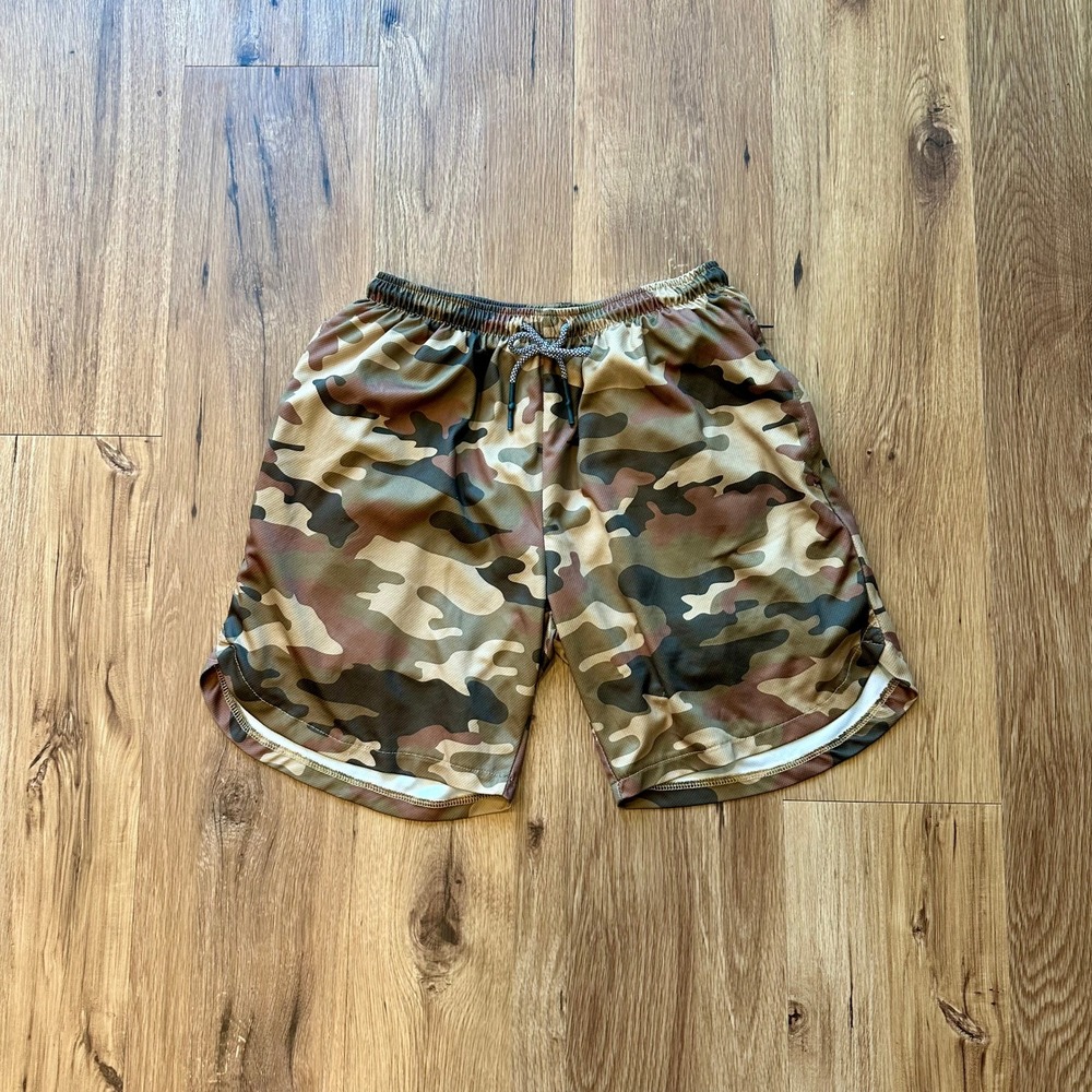 Unbranded Mens Camo Athletic Mesh Shorts XXL Green Brown Camouflage Gym Workout